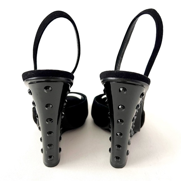 GUCCI | Black Suede Peep Toe Slingback Lucite Studded Wedge Heels Vintage 38.5 - Picture 7 of 13
